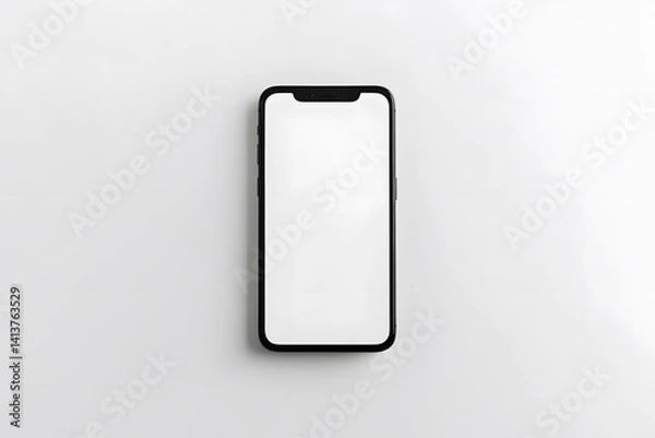 Fototapeta Black smartphone with blank white screen on white background