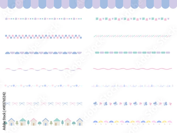 Obraz 可愛い手描きのカラフルな梅雨色ラインイラストセット
