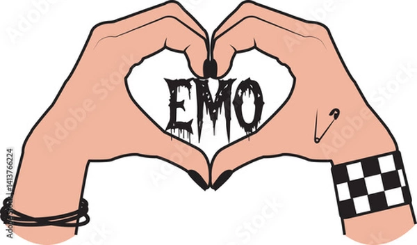 Obraz Emo Handa and Y2K type making a heart with emo word meaning love.