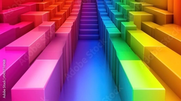 Obraz Rainbow Blocks Abstract 3D Staircase Digital Art
