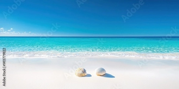 Fototapeta Two Seashells Resting on a Pristine White Sand Beach