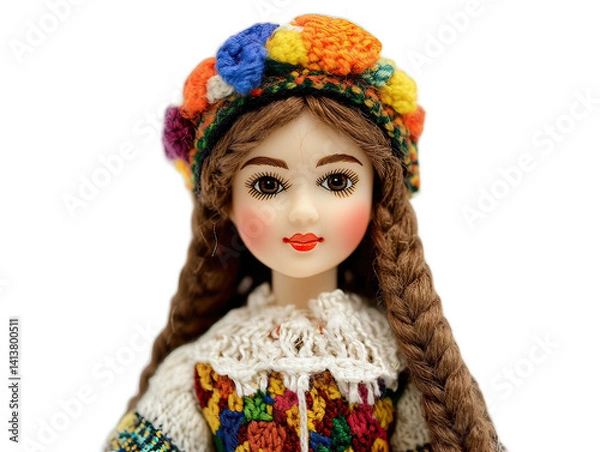 Obraz Traditional Handmade Doll in Colorful Regalia with Detailed Features