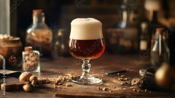 Fototapeta Craft Beer in Elegant Glass with Rustic Background