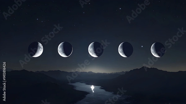 Obraz Celestial Dance: A Visual Journey Through the Enigmatic Phases of the Moon