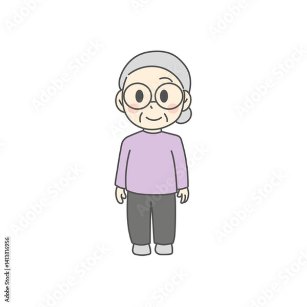 Fototapeta 正面を向いて立っているおばあさん