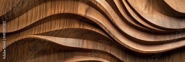 Fototapeta Wooden Wave Pattern Texture - Abstract close-up of a rich brown wood texture with flowing wave patterns. Ideal for backgrounds, design, and architecture