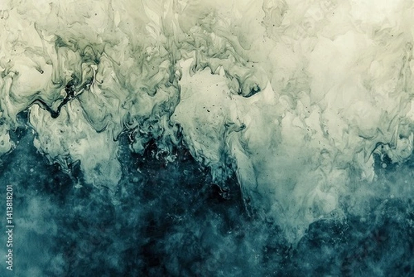 Fototapeta Abstract Swirling Ink Patterns in Shades of Blue and White Background