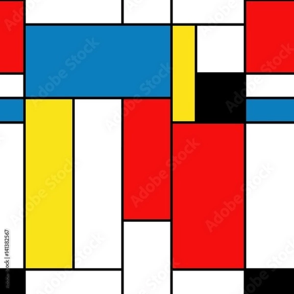 Obraz Seamless pattern. Colorful background in mondrian style. Abstract background of colored rectangles. Vector illustration. 