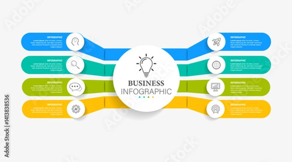 Obraz infographic template with integrated circles. Business concept with 8 options. For content, diagram, flowchart, steps, parts, timeline infographics, workflow, chart.