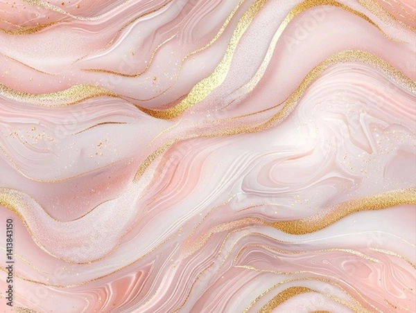 Fototapeta A soft, abstract design featuring swirling pink and white tones with shimmering gold accents, creating an elegant and soothing visual effect.