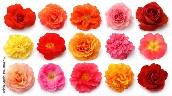 Fototapeta Vibrant flower collection in various shades of red, orange, pink, and yellow