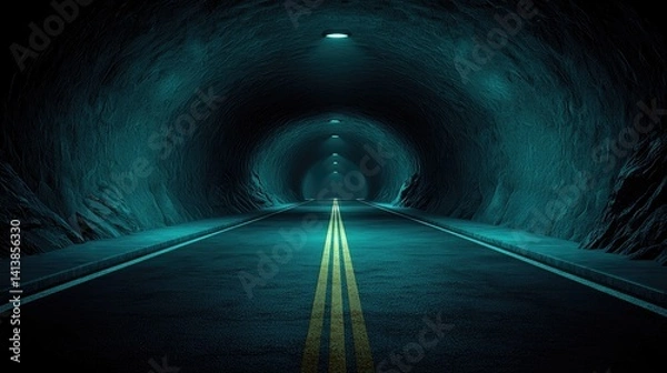 Obraz Mysterious teal tunnel path dark atmospheric background image