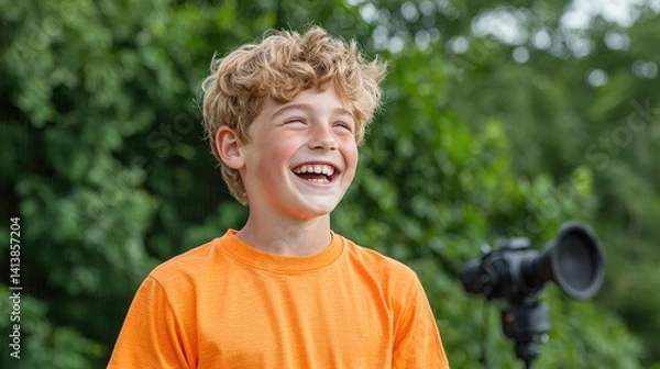 Obraz Happy young person outdoor portrait close up smiling positive cheerful lifestyle