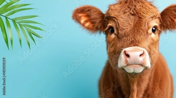 Obraz Adorable brown calf tropical summer close up portrait