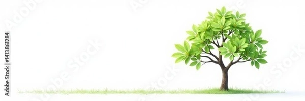 Fototapeta A single tree against a bright white background, leafy, simplicity