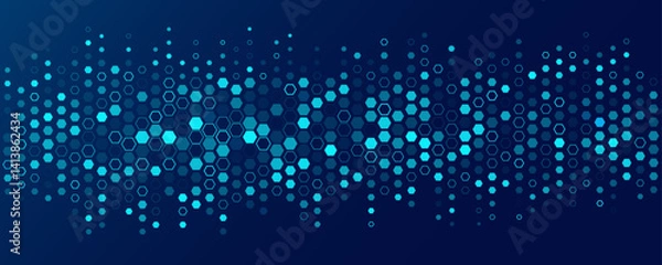 Fototapeta Abstract pattern of blue hexagons for Business or Science background. FinTech honeycomb mosaic. Medical technology research presentation. Vector Illustration backdrop. EPS 10