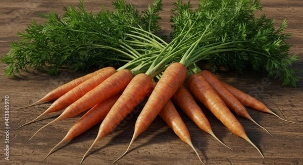 Fototapeta Fresh Carrots with Green Tops