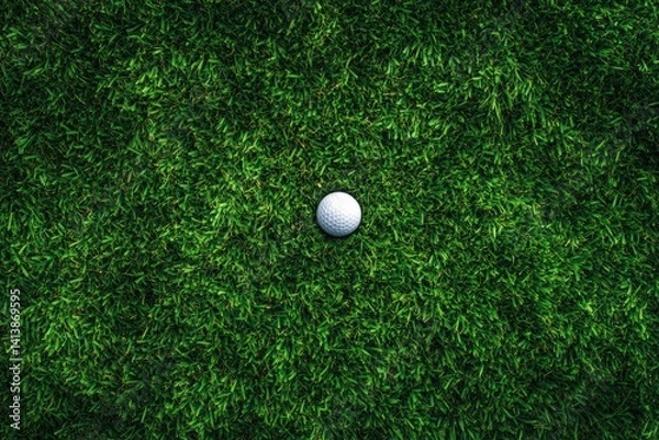 Fototapeta Golf Ball Resting on Green Grass From Overhead View