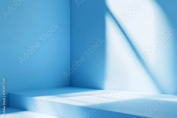 Fototapeta Empty Blue Corner Stage with Sunlight and Shadows: Ideal Background for Product Display