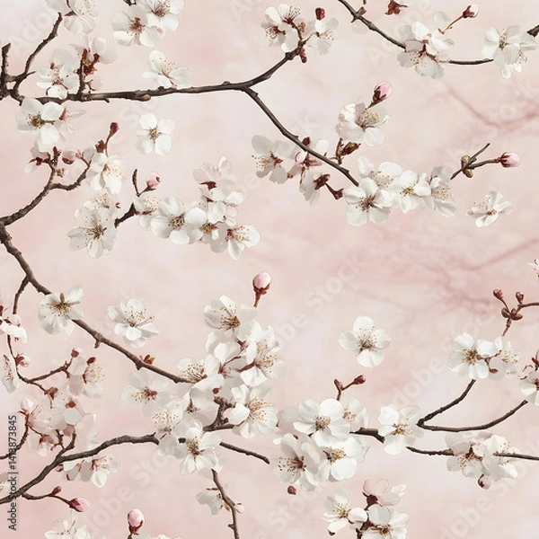 Fototapeta Admiring cherry blossom patterns serene nature digital art soft pink background tranquil viewpoint calm aesthetic