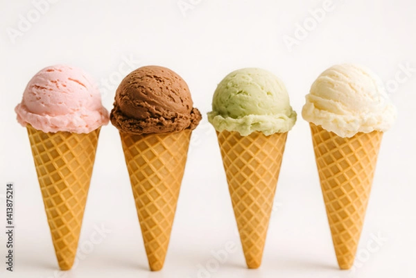 Fototapeta Colorful Ice Cream Cones with Different Flavors