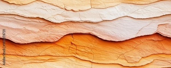 Obraz A close-up view of layered rock formations displaying shades of orange, white, and brown, showcasing natural textures and geological patterns.