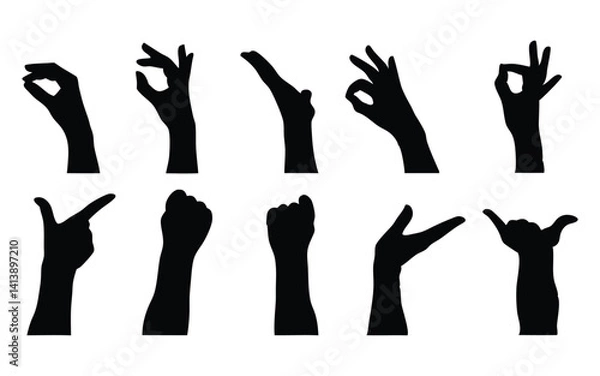Fototapeta Hand gestures vector silhouette set