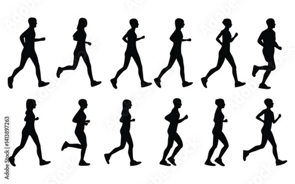 Fototapeta woman running vector silhouette set