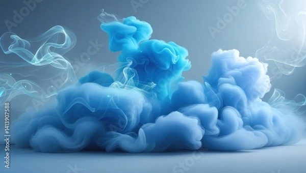 Fototapeta Ethereal Blue Smoke and Cloud Abstract with Soft Lighting