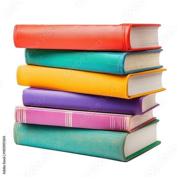 Fototapeta New colorful stack books isolate on transparent background