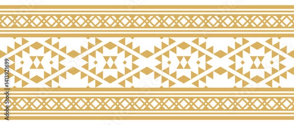 Fototapeta Gold ethnic ornament with geometric tribal border pattern.