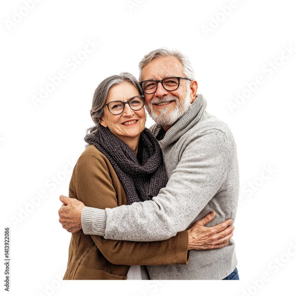 Obraz Happy senior couple embracing together, standing isolate on transparent background
