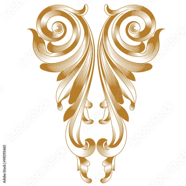 Fototapeta Golden vintage baroque ornament, corner. Retro pattern antique style acanthus. Decorative design element filigree calligraphy vector. - stock vector