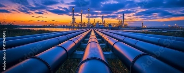 Obraz Industrial Pipeline Network at Sunset (1)