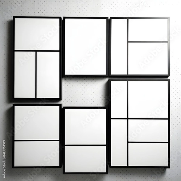 Fototapeta Minimalist Geometric Wall Art with Black Framed Panels on White Background