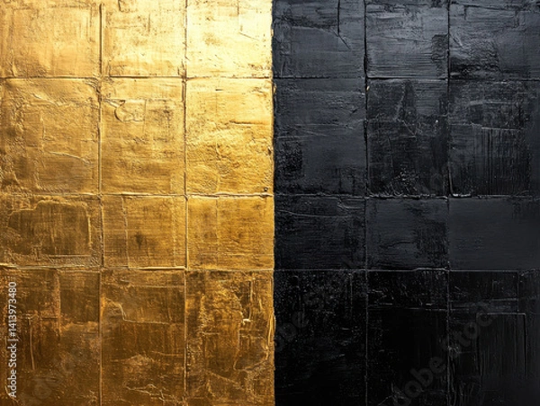 Fototapeta striking abstract artwork featuring bold contrast between gold and black textures, evoking sense of luxury and sophistication. interplay of colors creates captivating visual experience