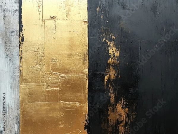 Fototapeta striking abstract artwork featuring combination of gold, black, and white textures, creating bold visual contrast that evokes sense of luxury and modernity