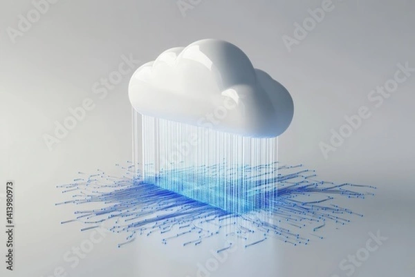 Fototapeta Digital cloud networks and data storage connections represented by blue lines on a sleek grey background for modern technology enthusiasts and innovative solutions