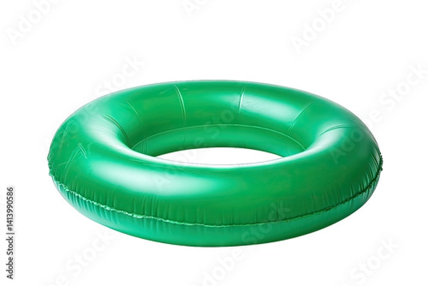 Obraz a bright green inflatable inner tube commonly used for swimming or floating in pools and water bodies sits on a white background emphasizing its smooth texture and circular shape