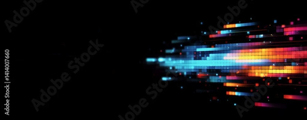 Fototapeta デジタル光の流れとカラフルなピクセルアート 