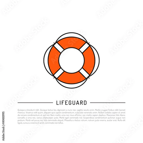Fototapeta Flat vector icon lifebuoy in cartoon style isolated on white background. Orange lifebuoy equipment for rescue of drowning