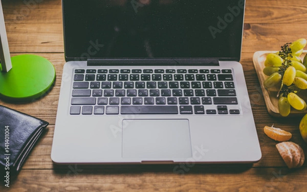 Obraz Laptop computer with fresh fruit