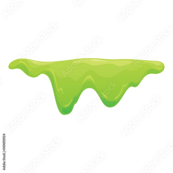 Fototapeta Illustration of dripping sticky cartoon green slime on a clean white background showing its smooth, glossy texture