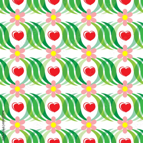 Fototapeta Abstract seamless pattern for hearts and flowers