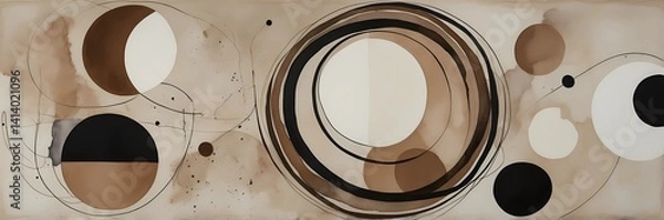 Obraz Abstract circles painting modern art contemporary artwork beige brown black design