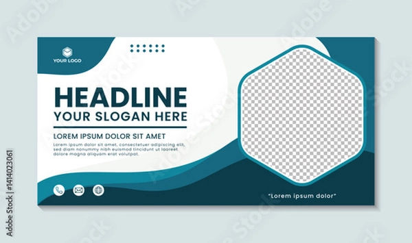 Obraz Business banner template with creative design concept in blue color, modern abstract vector template for business card, flyer, poster, cover.