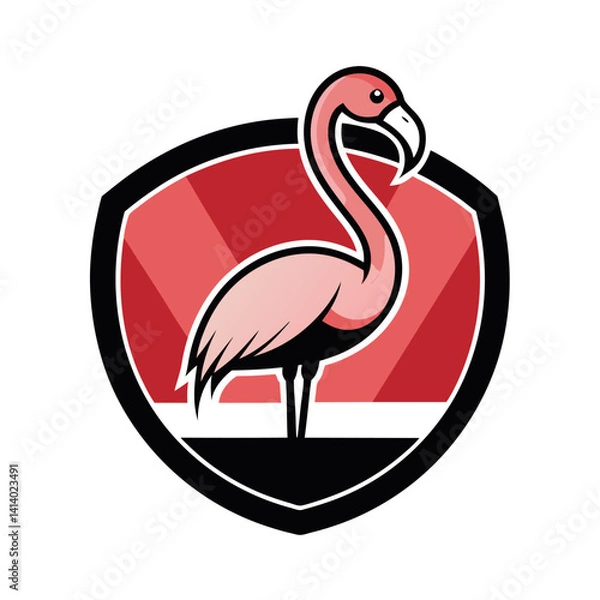 Fototapeta Cute Flamingo Emblem in Shield Design