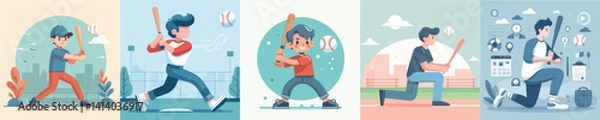 Fototapeta vector collection of young men playing baseball