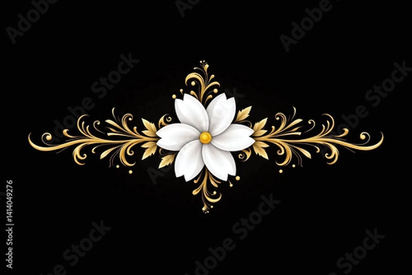 Fototapeta black and gold background with a white flower