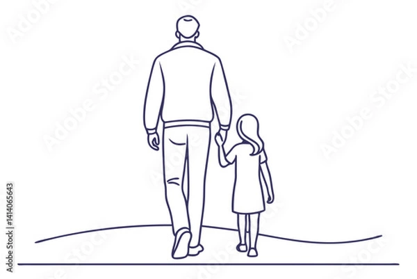 Fototapeta happy dad with little girl line art